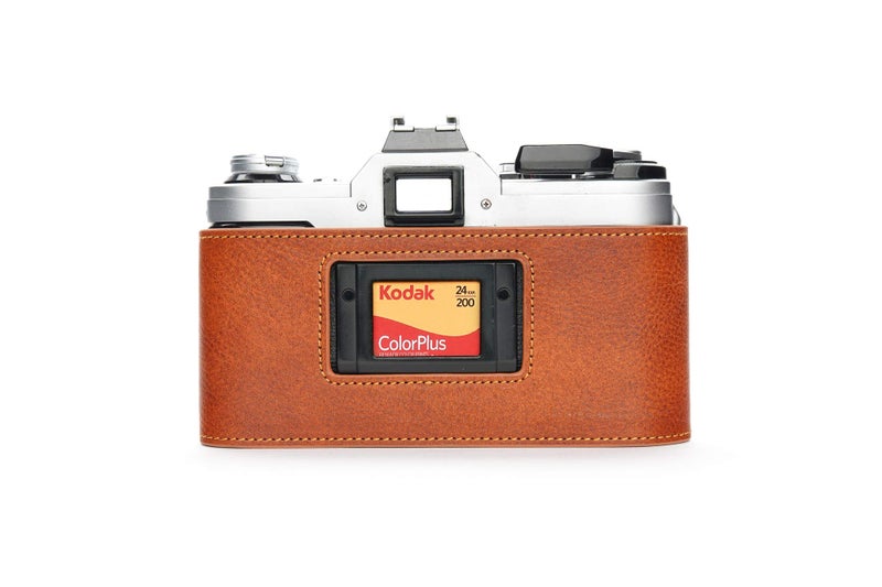 BolinUS A-1 Case, BolinUS Handmade Genuine Real Leather Half Camera Case Bag Cover for Canon AE-1 A-1 (NO Handle) Camera with Hand Strap (LavaBrown) - Image 2